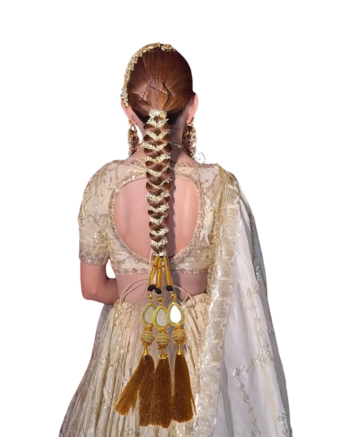 Punjabi Hair Paranda for Women Black Braid Parandi with Golden Hanging Latkan for Wedding Traditional Paranda Hair Extension for Women and Girls, Gold Synthetic Braid with Tassels,