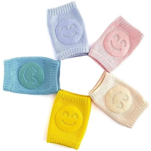 5 Pairs Smiley Baby Knee Pads For Crawling Toddler Leg Warms Non-slip Anti-Friction Socks For Crawling 6-24 Months Babies