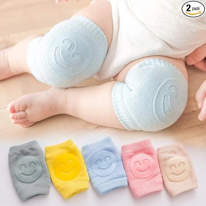 Pack of 5 Pair Baby Smiley Knee Pads for Crawling,Anti-Slip Padded Stretchable Elastic Cotton Soft Breathable Comfortable Knee Cap Elbow Safety Protector Random Color,All Color