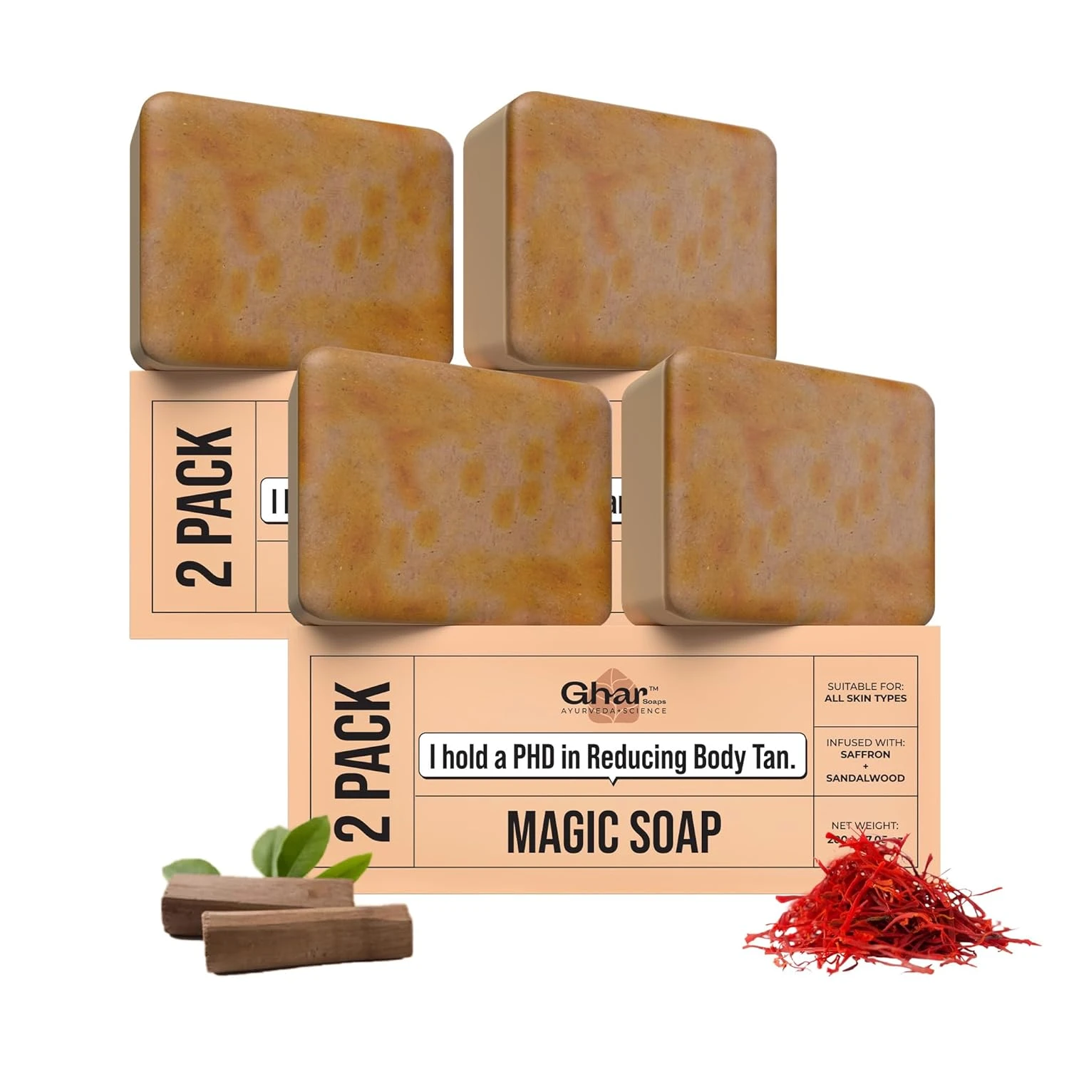Sandalwood & Saffron Magic Soaps For Bath (100 Gms Pack Of 4) | Paraben Free | Chandan & Kesar Bath Soap | Handmade Soaps For Glowing | Skin Brightening Soap For Men & Women