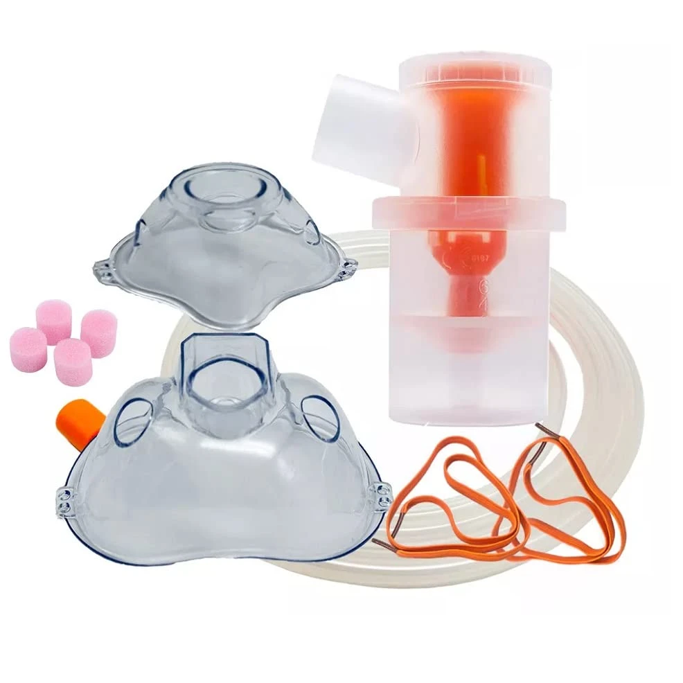 Respiratory Child & Adult Mask Kit, Air Filters & Adjustable Medicine Chamber Nebulizer (Transparent, Orange)