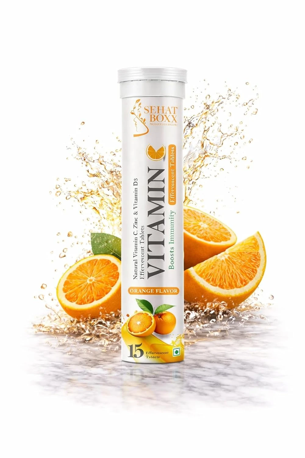 Vitamin C + Zinc + Vitamin D3 Effervescent Tablets – Immunity Booster | Refreshing Orange Flavor | Fast Absorption Formula (15 Tablets)