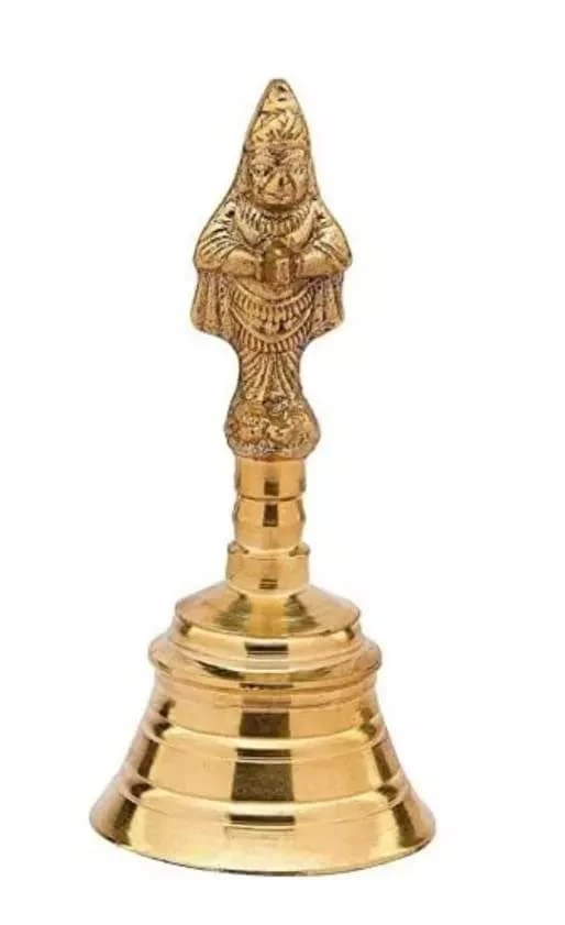 Antique Pooja Bells Metal Golfden Color Garun Ghanti Hanuman Sitting, Hand Bell Garun for Pooja Mandir Handcrafted Puja Ghanti Home and Office Mandir