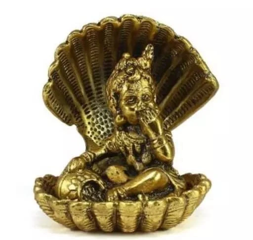 Statue for Home & Kitchen Metal Beautiful Laddu Gopal Eating makhana Sitting in seep Decorative Showpiece Gift Item for Home Temple Office